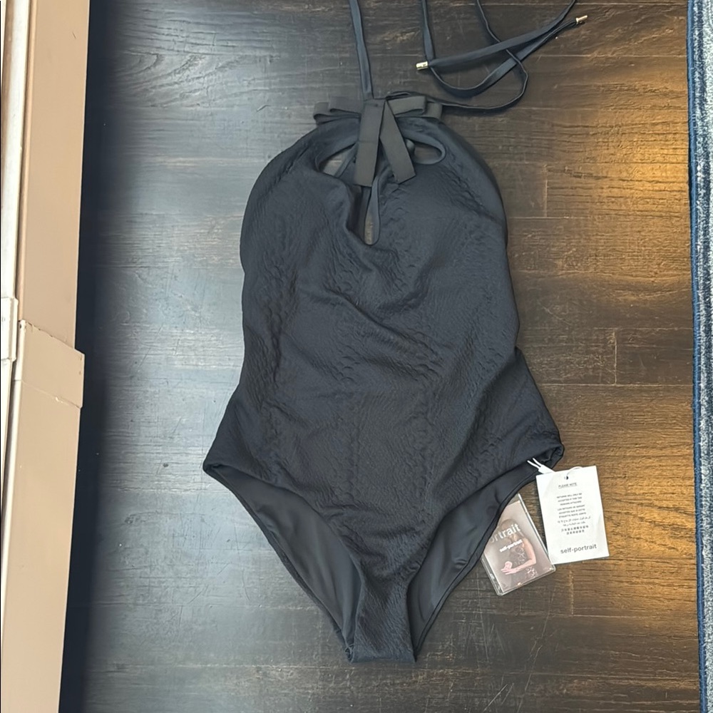 Self-Portrait Black One Piece Swimsuit size 4 bow swim